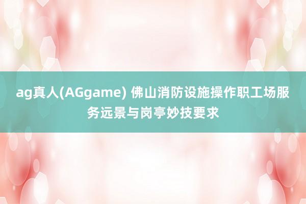 ag真人(AGgame) 佛山消防设施操作职工场服务远景与岗亭妙技要求